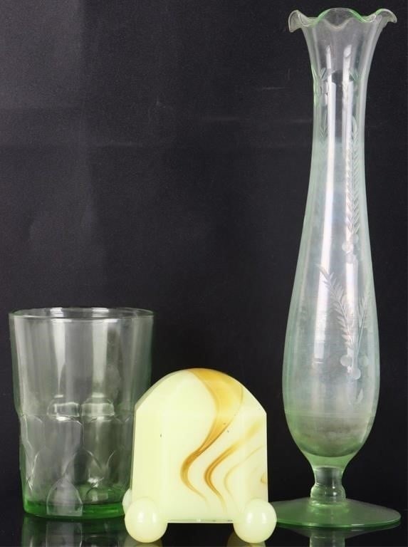 ANTIQUE VASELINE/URANIUM GLASSWARE VASE CUP (3) (1 of 7)