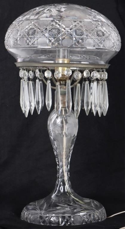 ANTIQUE LEVITON MUSHROOM LAMP W/ GLASS & CRYSTAL (1 of 7)