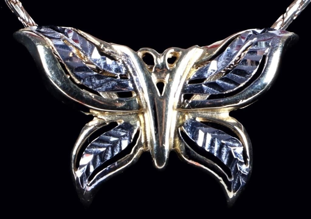 14K YELLOW GOLD LADIES NECKLACE W/ BUTTERFLY PEND (1 of 4)