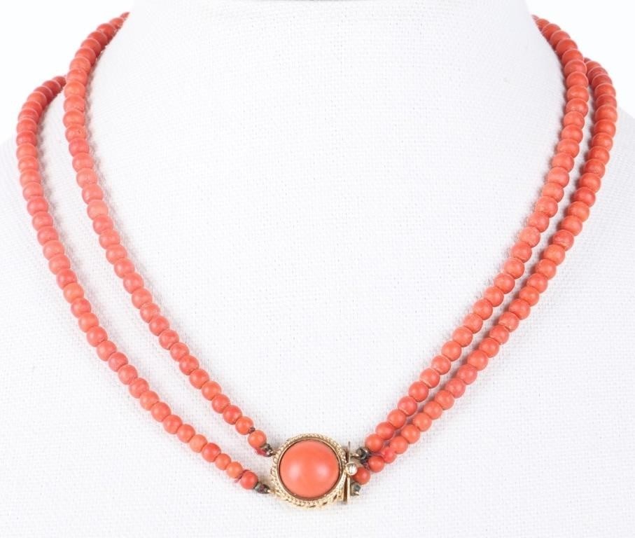 14K YELLOW GOLD CLASP BICORD RED CORAL NECKLACE (1 of 4)
