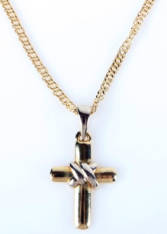18K YELLOW GOLD CHAIN NECKLACE W/ CROSS PENDANT (1 of 5)