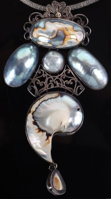 STERLING SILVER ORNATE ABALONE LADIES NECKLACE (1 of 3)