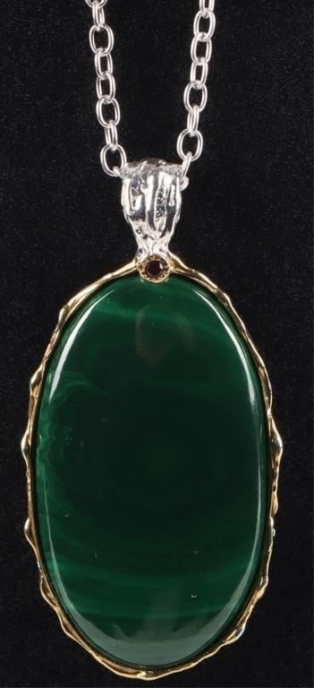 35CT MALACHITE STERLING SILVER NECKLACE GOLD-PLATE (1 of 3)