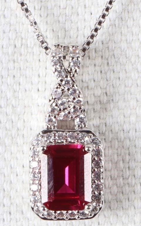 1.75CT RUBY & QUARTZ STERLING PENDANT NECKLACE (1 of 3)