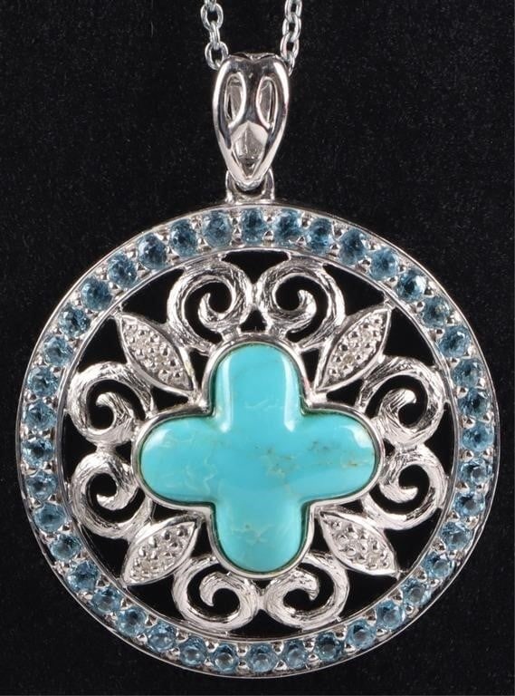 DIAMOND, TOPAZ & TURQUOISE PENDANT NECKLACE (1 of 3)
