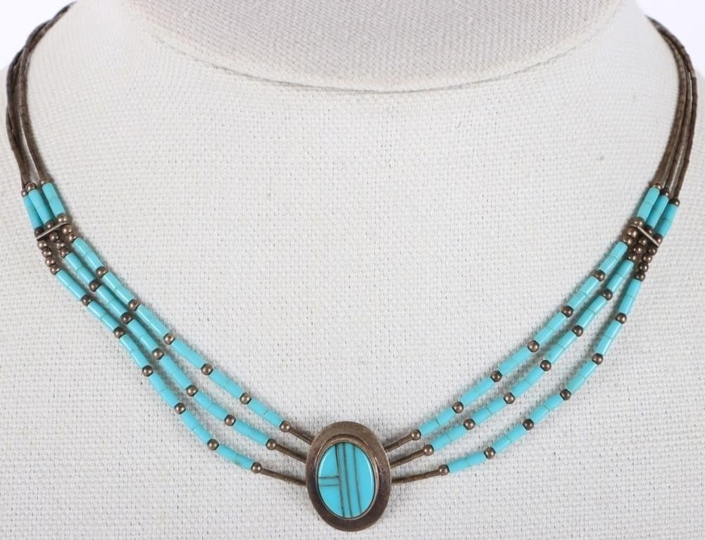 SOUTHWEST STERLING SILVER TURQUOISE NECKLACE (1 of 2)