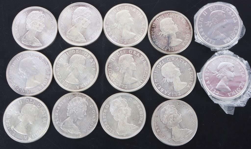 ROLL OF 14 CANADIAN 80% SILVER DOLLARS (1 of 2)