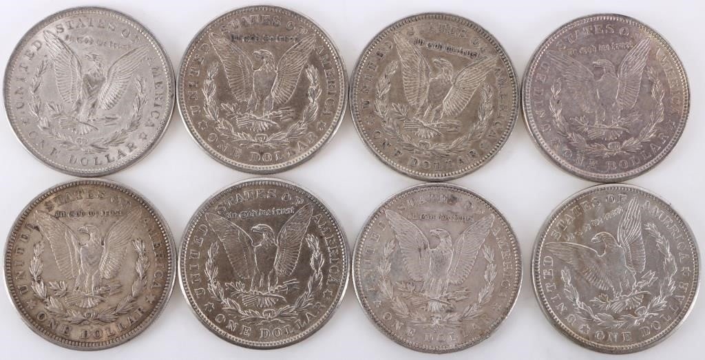 ASSORTED 90% SILVER MORGAN DOLLARS - (8) (1 of 2)