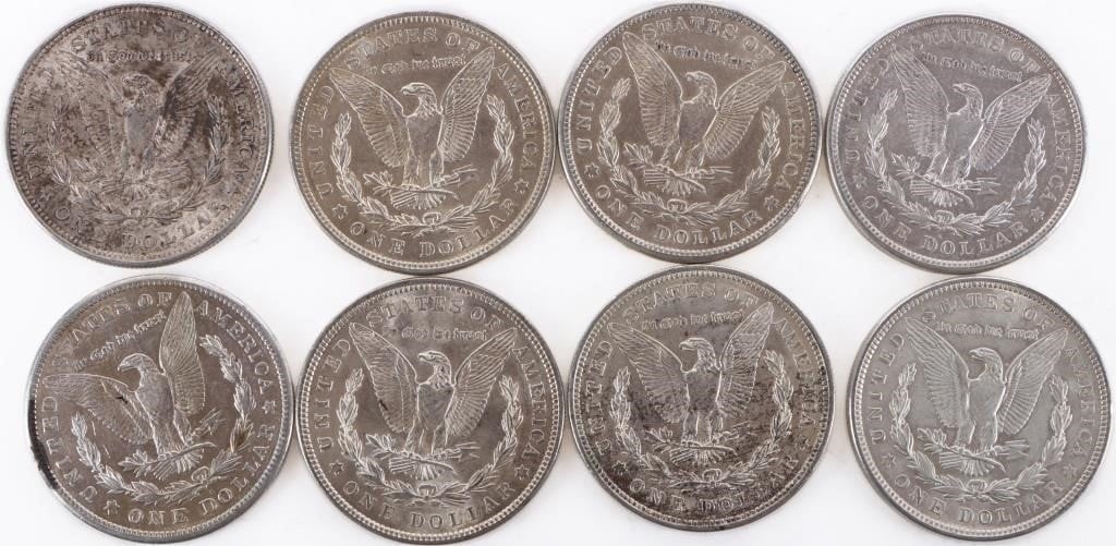 ASSORTED 90% SILVER MORGAN DOLLARS - (8) (1 of 2)