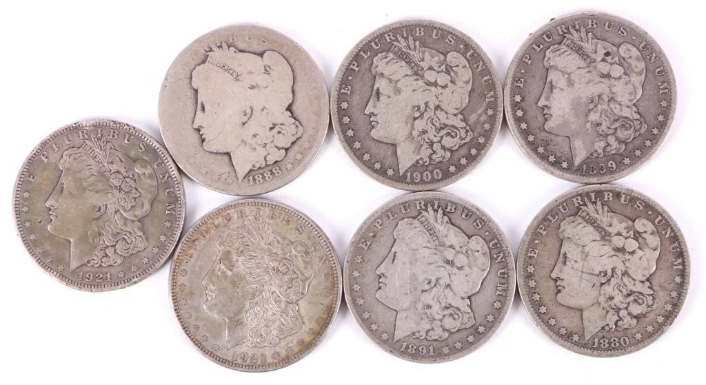 ASSORTED 90% SILVER MORGAN DOLLARS - (7) (1 of 2)
