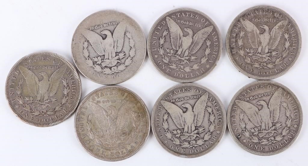 ASSORTED 90% SILVER MORGAN DOLLARS - (7) - 2