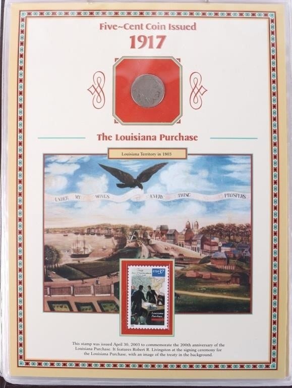 ASSORTED BUFFALO NICKEL COLLECTOR PANEL 1917-1937: Assorted U.S. Buffalo Nickel Collector Panel book with coins and stamps 1917-1937. Missing nickel dates 1923, 1931, 1932, & 1933.Weight: 85.00 GramsCondition: Around Good to Very Fine.