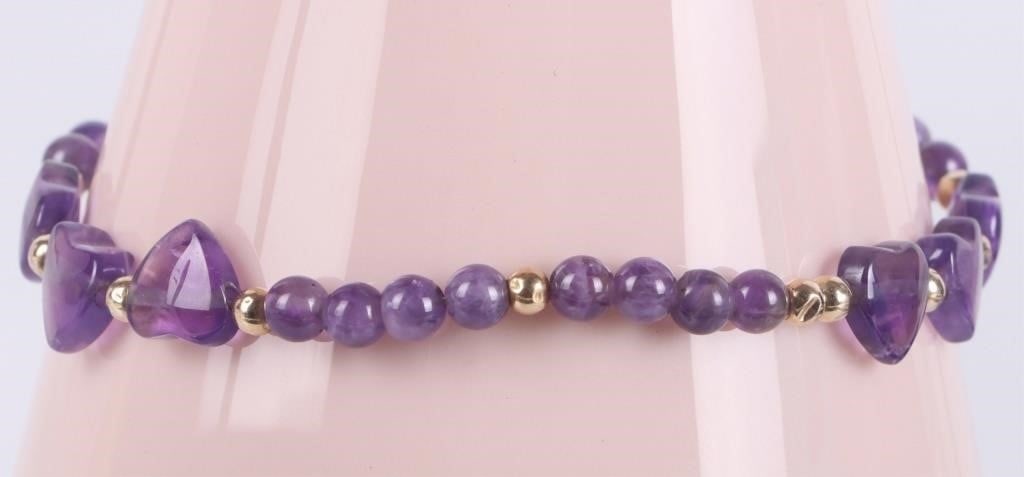 14K YELLOW GOLD & AMETHYST BEADED BRACELET (1 of 3)