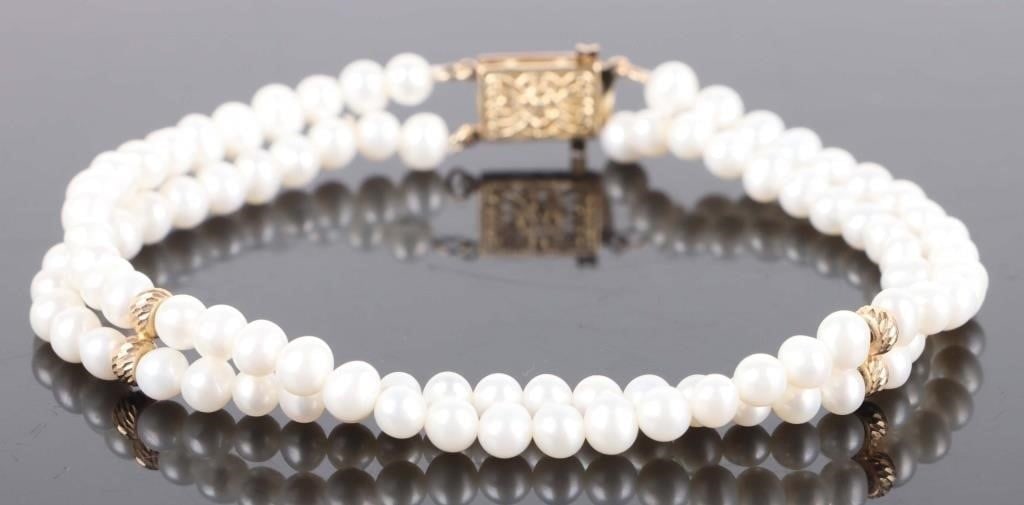 VINTAGE 14K YELLOW GOLD WHITE PEARL BRACELET (1 of 3)