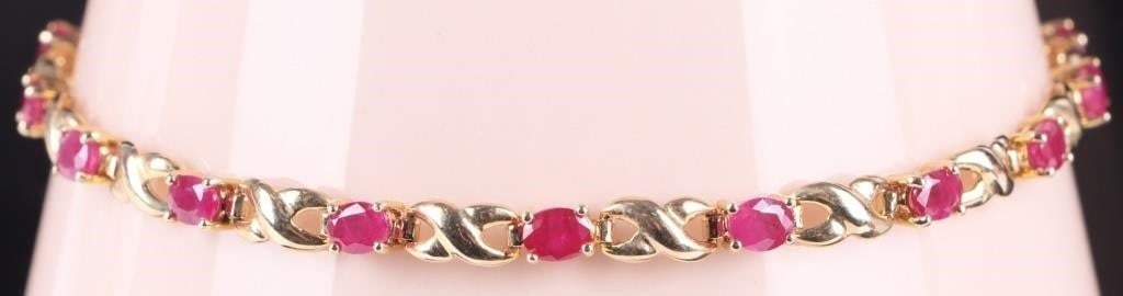 14K GOLD RUBY HUGS & KISSES LADIES TENNIS BRACELET (1 of 4)
