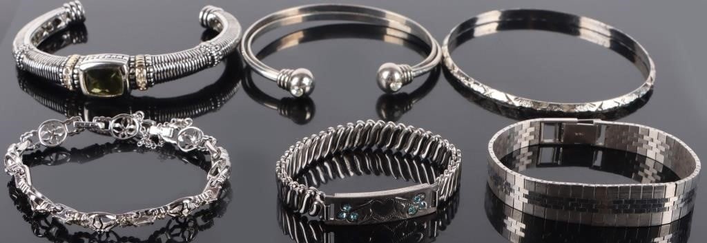 LOT OF LADIES SILVER-TONED BRACELETS (6) (1 of 4)