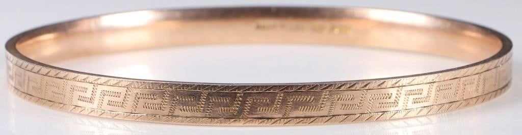 SOLID 9K ROSE GOLD ETCHED BANGLE BRACELET (1 of 3)