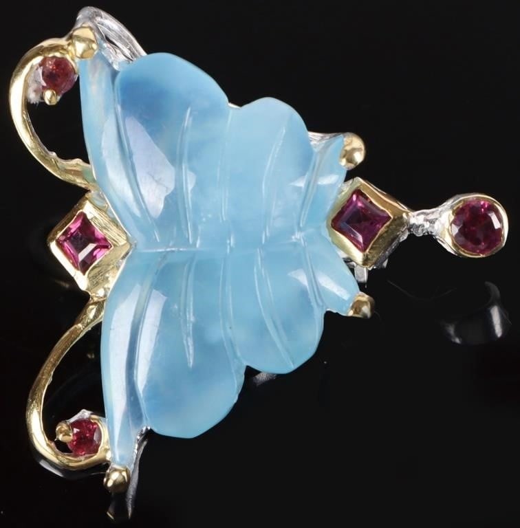 STERLING SILVER BUTTERFLY BROOCH W/ AQUAMARINE (1 of 3)