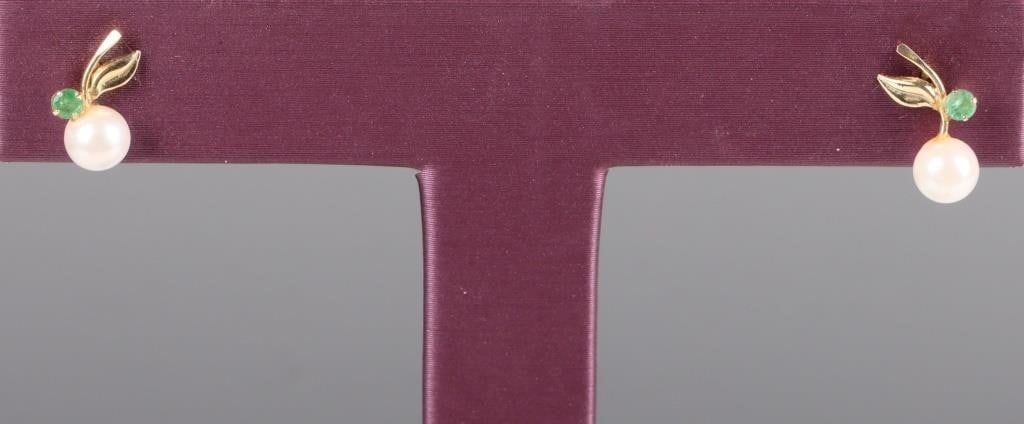 14K YELLOW GOLD LADIES EARRINGS W/ PEARL & PERIDOT (1 of 2)