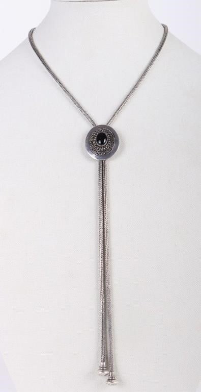 STERLING SILVER BLACK AGATE BOLO TIE (1 of 4)