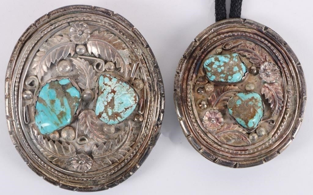 SW STYLE 925 BELT BUCKLE & BOLO TIE W/ TURQUOISE (1 of 5)