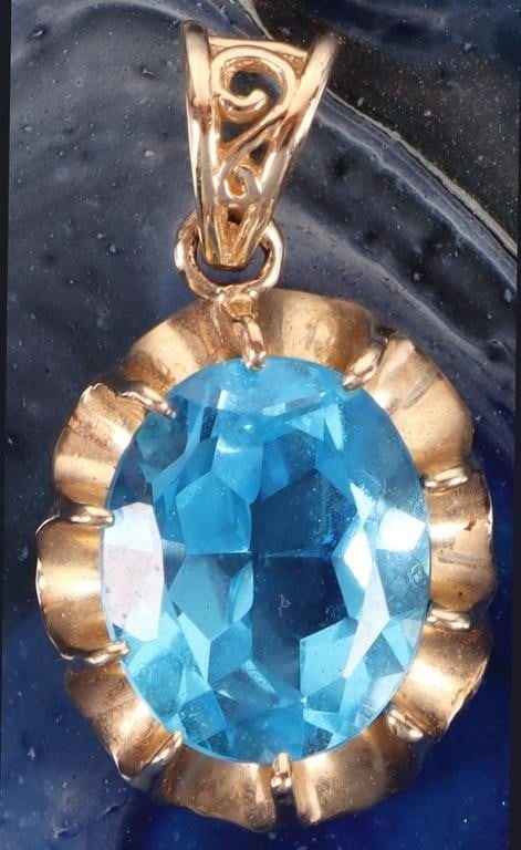 10K YELLOW GOLD LADIES PENDANT W/ 3.5CT TOPAZ GEM (1 of 3)