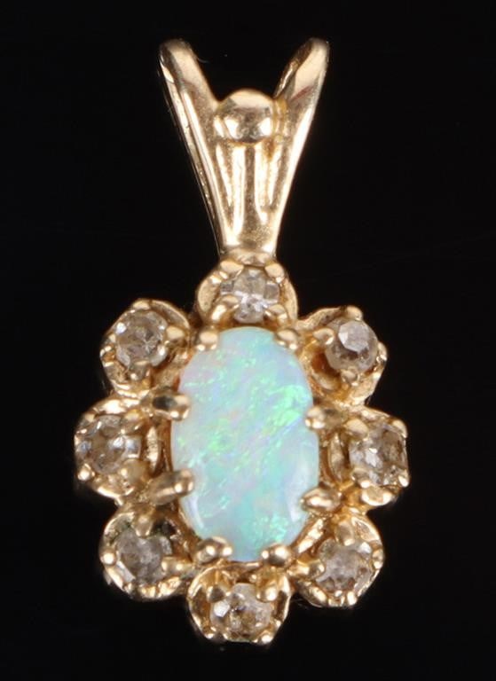14K YELLOW GOLD OPAL DIAMOND LADIES PENDANT (1 of 2)