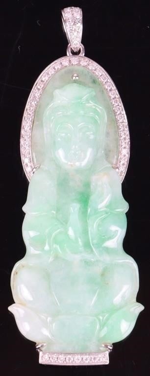 18K WHITE GOLD DIAMOND CARVED JADE BUDDHA PENDANT (1 of 3)