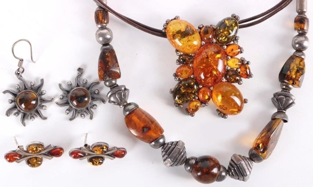 SW STYLE STERLING SILVER W/ AMBER LADIES JEWELRY-4 (1 of 6)