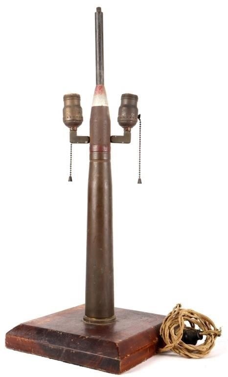 EST. WWII ARTILLARY CAST SHELL TRENCH ART LAMP (1 of 6)