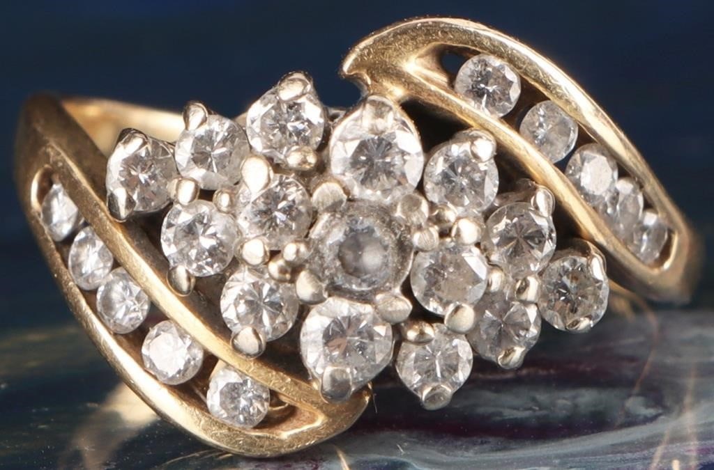 14K YELLOW GOLD NATURAL DIAMOND LADIES RING: 14K yellow gold natural diamond ladies ring. Gemstones to include fourteen 0.03-0.05ct round cut natural diamonds, and ten 0.02ct round cut type IIa diamonds. Diamonds tested according to the Gemlogis