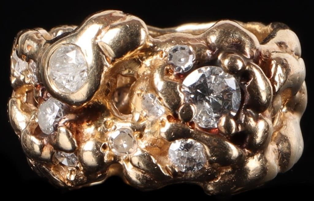 14K YELLOW GOLD NATURAL DIAMOND NUGGET MEN'S RING (1 of 4)