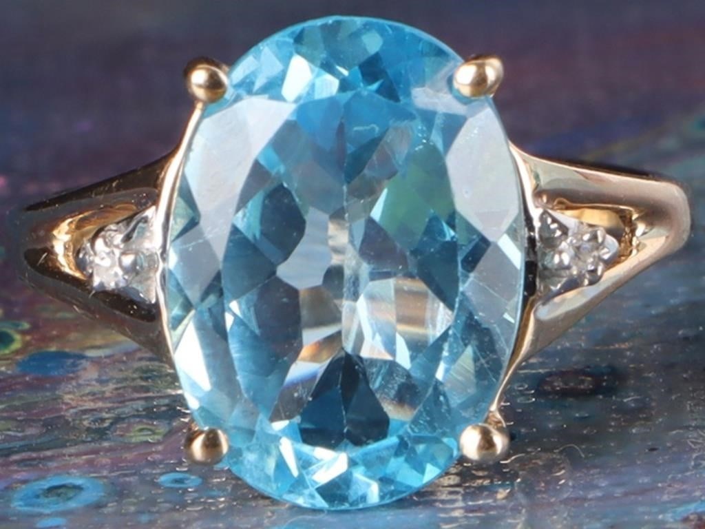 14K YELLOW GOLD LADIES RING W/ DIAMOND & TOPAZ (1 of 4)