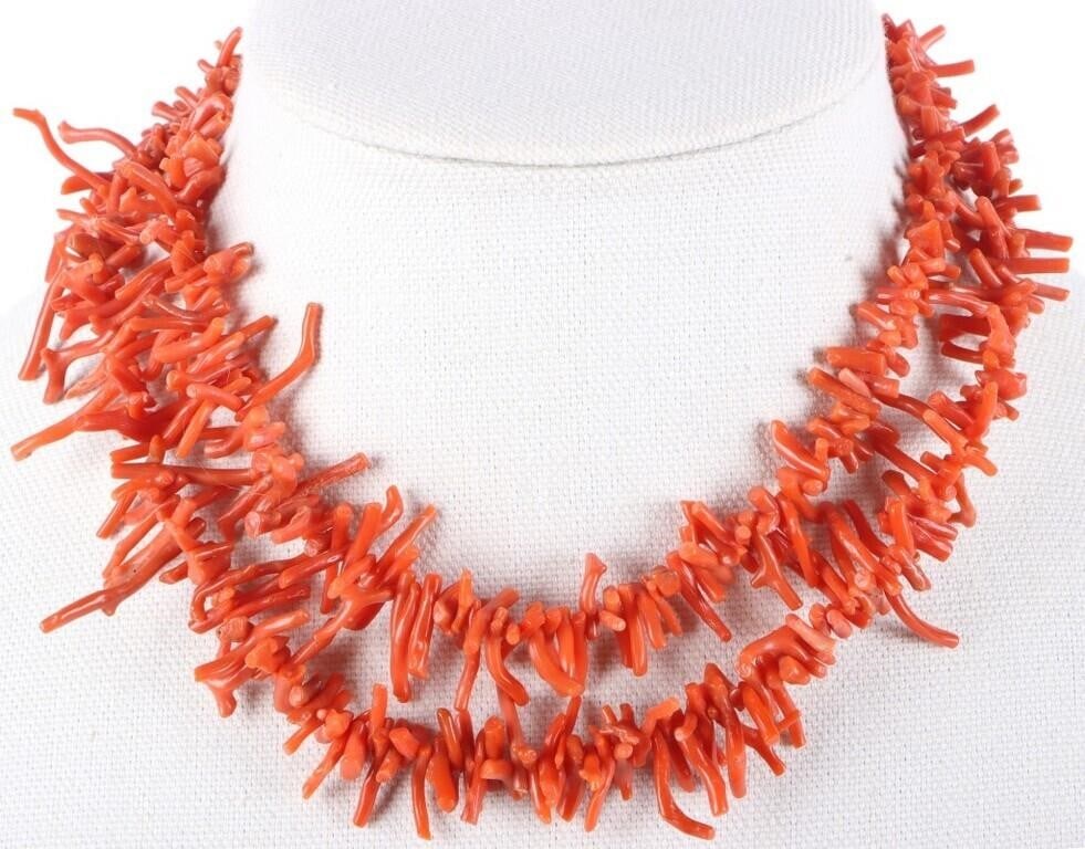 RED CORAL ANTIQUE LADIES DOUBLE STRAND NECKLACE (1 of 2)