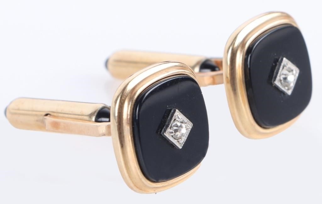 KREMENTZ BLACK ONYX AND GOLD-TONE MEN'S CUFFLINKS (1 of 4)