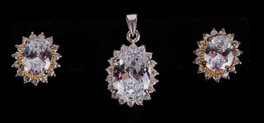 STERLING SILVER CZ LADIES EARRING & PENDANT SET (1 of 5)