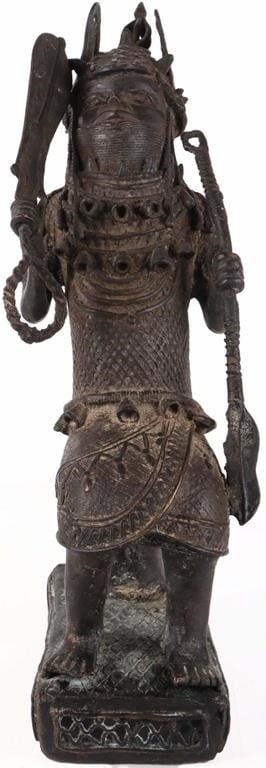 MODERN BENIN BRONZE-CAST SEATED OBA STATUE 21' (1 of 6)