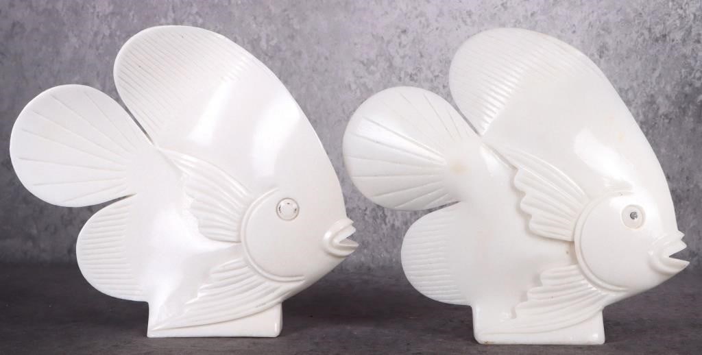 HAND CARVED MARBLE DISCUS FISH SCULPTURE SET (1 of 6)