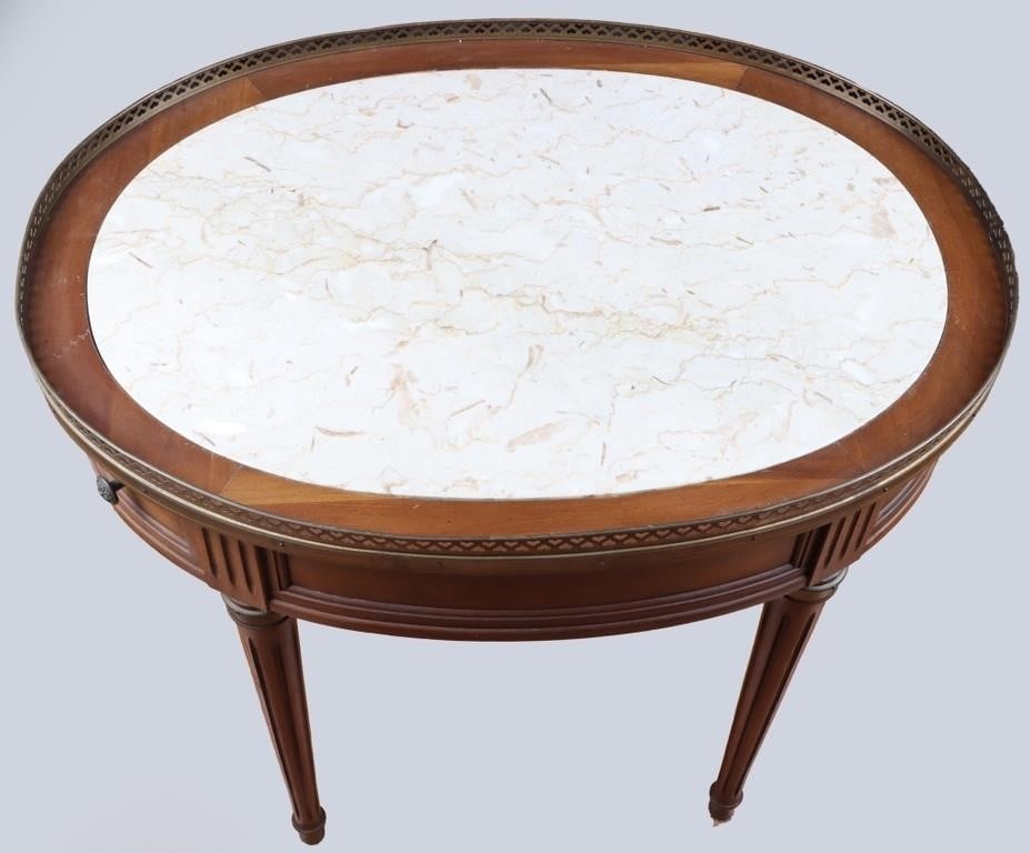 ANTIQUE WOOD MARBLE TOP TABLE W/ DRAWERS (1 of 5)