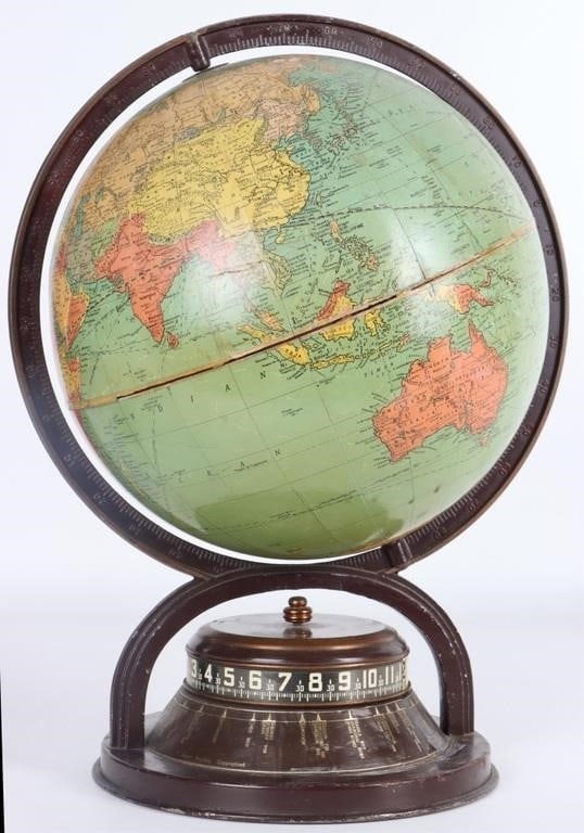 VINTAGE REPLOGLE 10' GLOBE WORLD CLOCK WWII ERA (1 of 8)