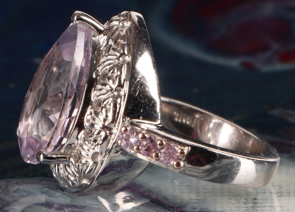3CT PEAR SHAPED AMETHYST FILIGREE STERLING RING - 2