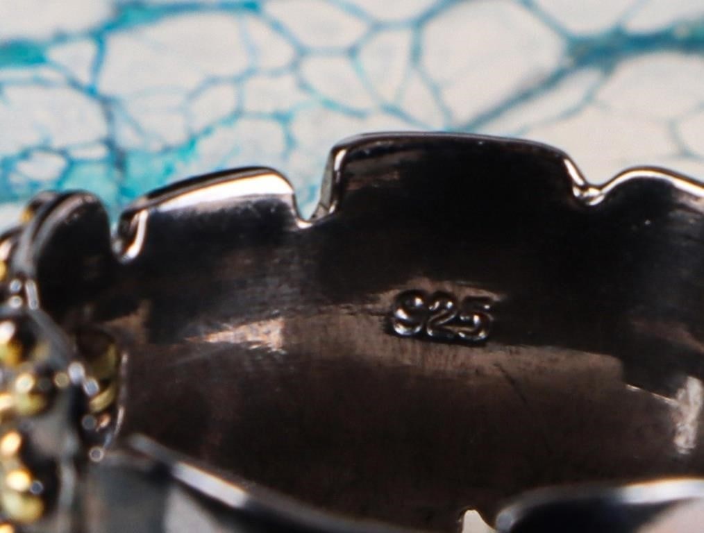 STERLING SILVER GREEN GEM BRICK STYLE LADIES RING - 3