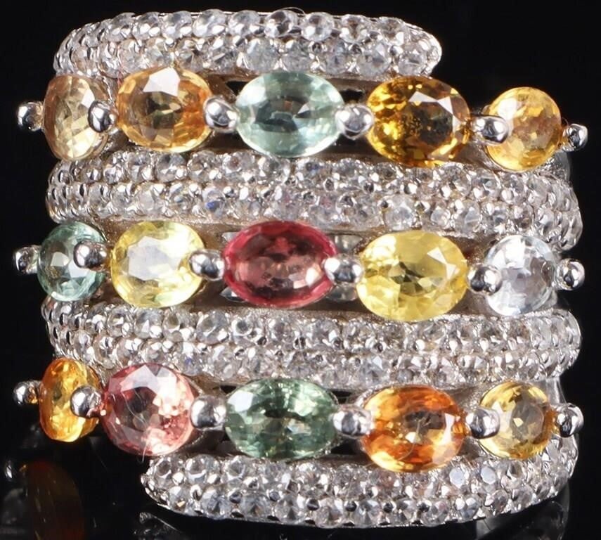 SAPPHIRE & WHITE TOPAZ MULTI BAND STYLE RING (1 of 4)