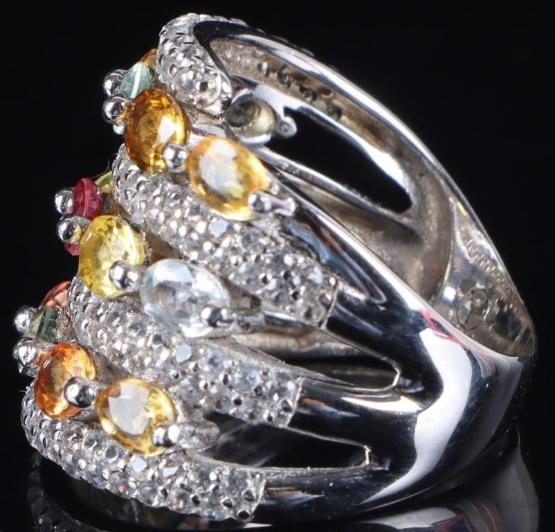 SAPPHIRE & WHITE TOPAZ MULTI BAND STYLE RING - 2