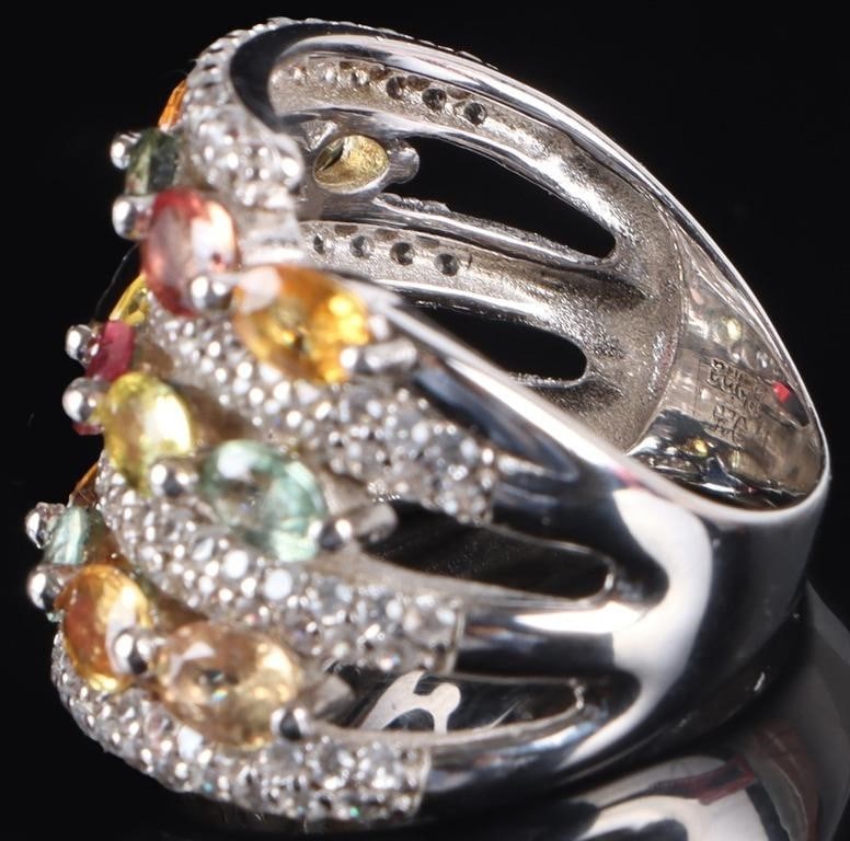 SAPPHIRE & WHITE TOPAZ MULTI BAND STYLE RING - 4