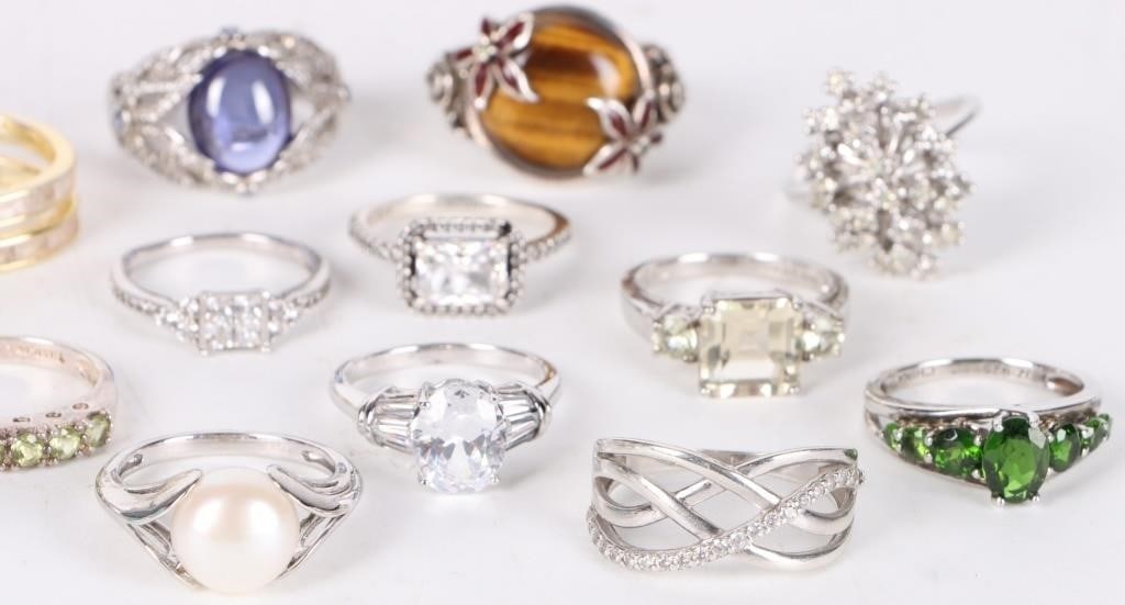 STERLING SILVER LADIES GEMSTONE RINGS LOT OF 22 - 4