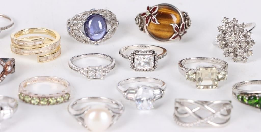 STERLING SILVER LADIES GEMSTONE RINGS LOT OF 22 - 5