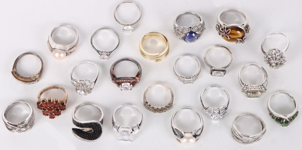 STERLING SILVER LADIES GEMSTONE RINGS LOT OF 22 - 6