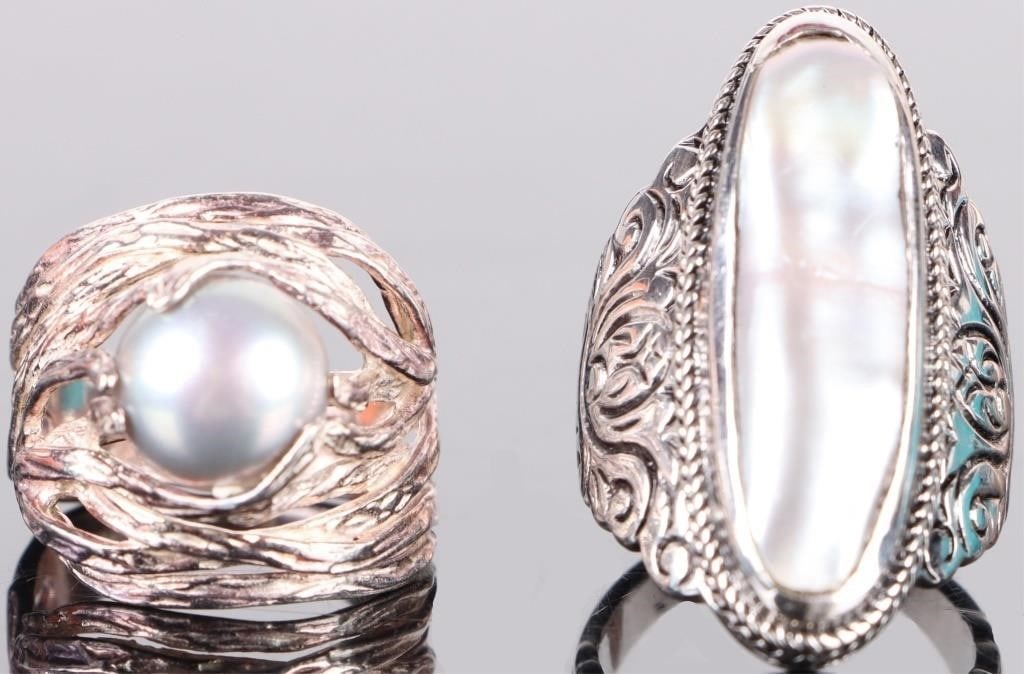 LIGHT BLUE MABE PEARL LADIES STERLING SILVER RINGS (1 of 1)