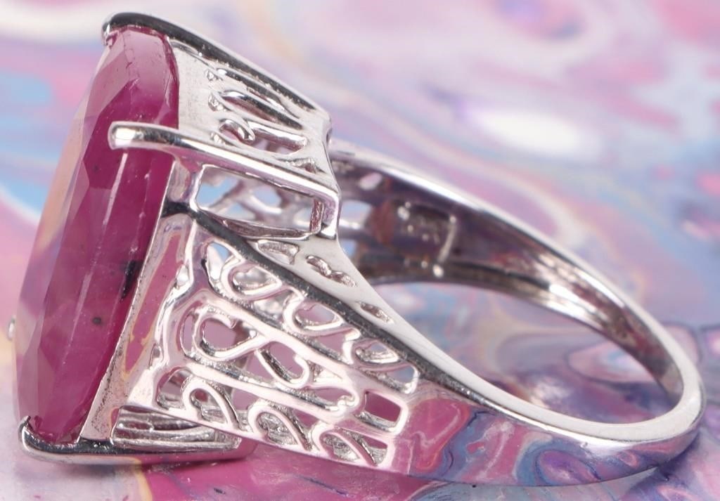 BRILLIANT STERLING SILVER RING W/ RUBY GEMSTONE - 2